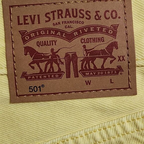 ☔️🔸️NWT Levi's 501 Yellow High Rise Button Fly Denim Shorts Size 4/27 - Picture 9 of 11